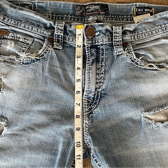 Silver Zac Distress Straight Cut Low Waist Jeans Size 34 - Picture 10 of 16